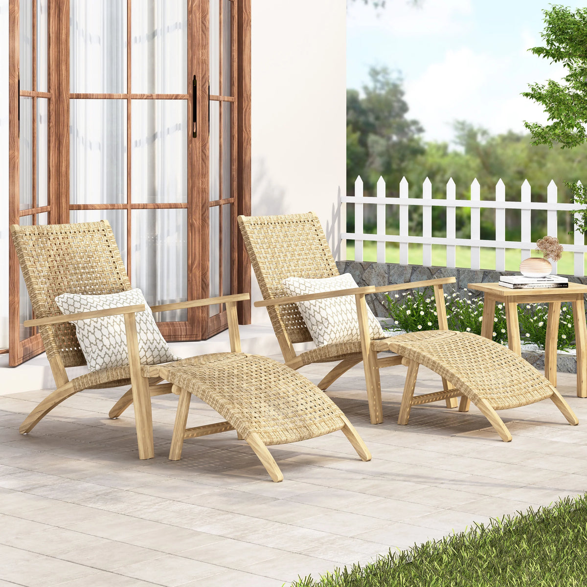 Acacia Wood Outdoor Lounge Chair Set of 2 Light Brown P70174