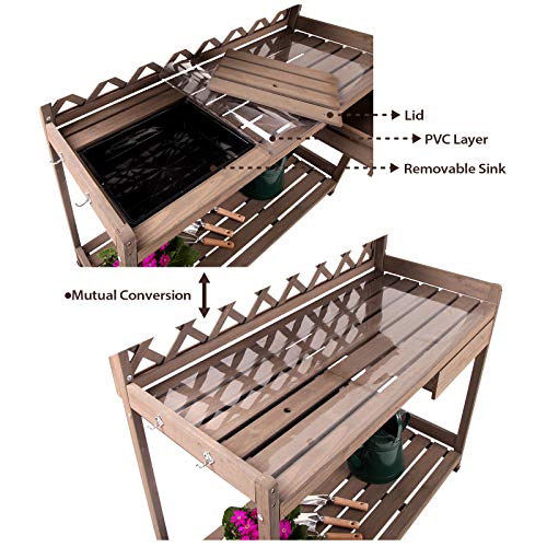 Wooden Potting Bench with Sink Storage P65100