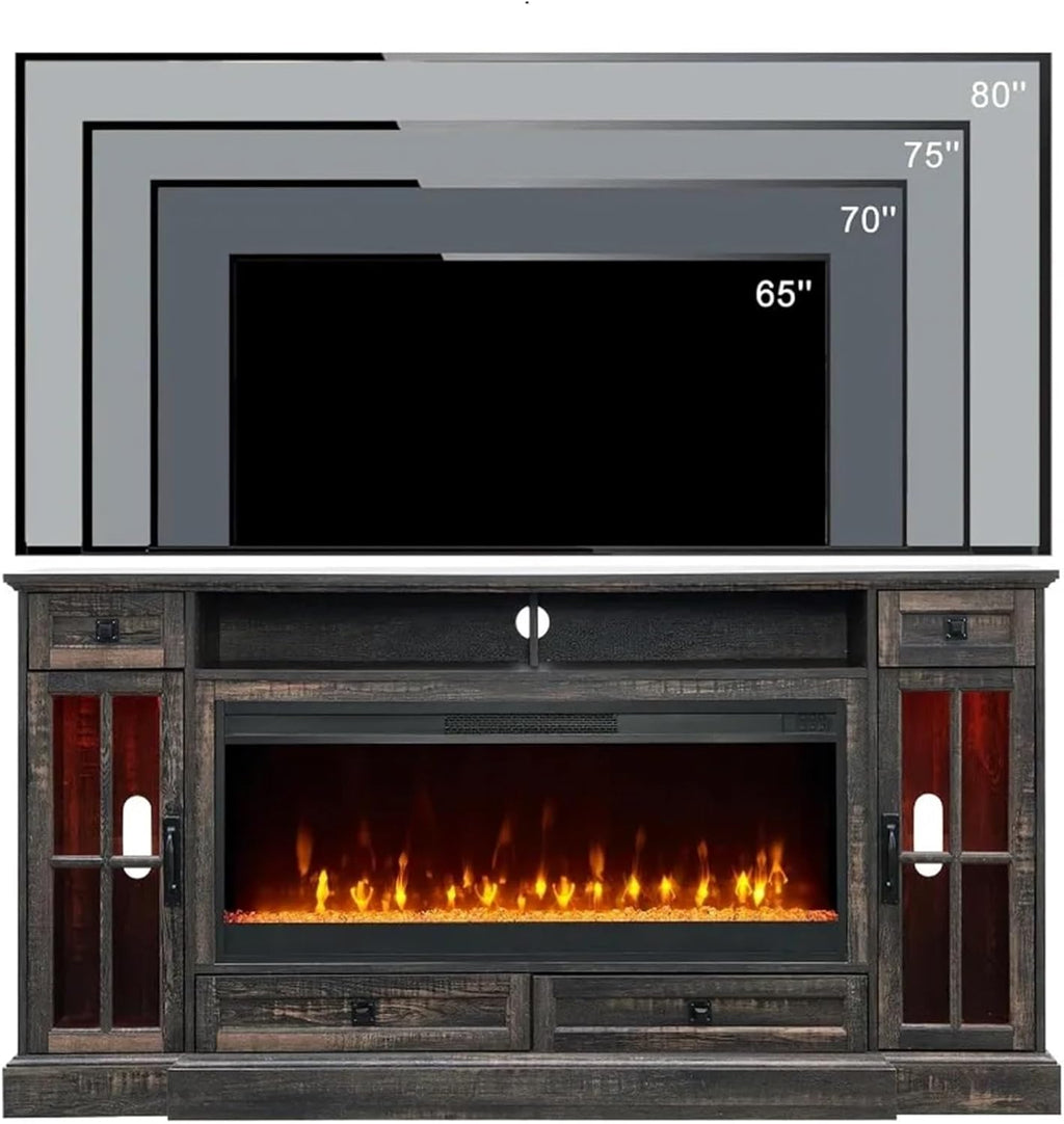 Entertainment center with LED lights and fireplace TV stand G105