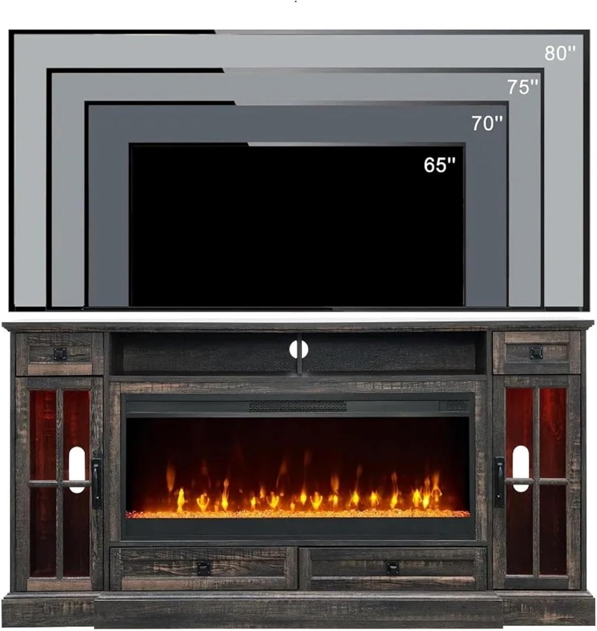 Entertainment center with LED lights and fireplace TV stand G105