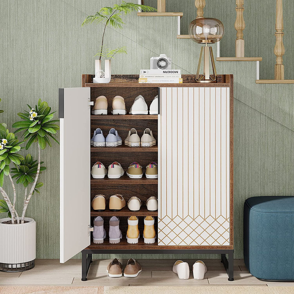 Brown 5-Tier Shoe Cabinet with Doors J3470