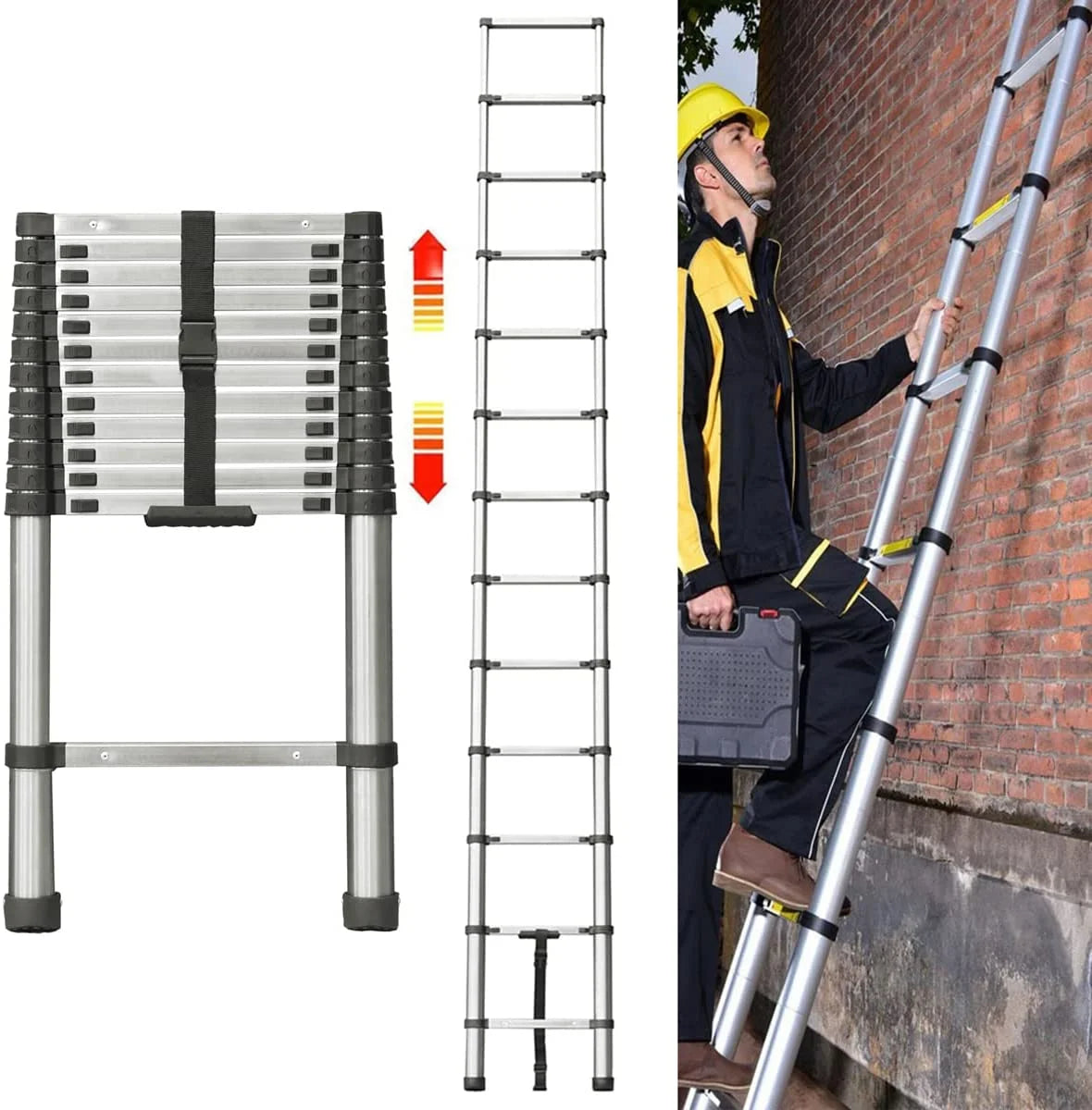 Telescoping Ladder 12.5FT Stainless Steel Extension Ladder S793