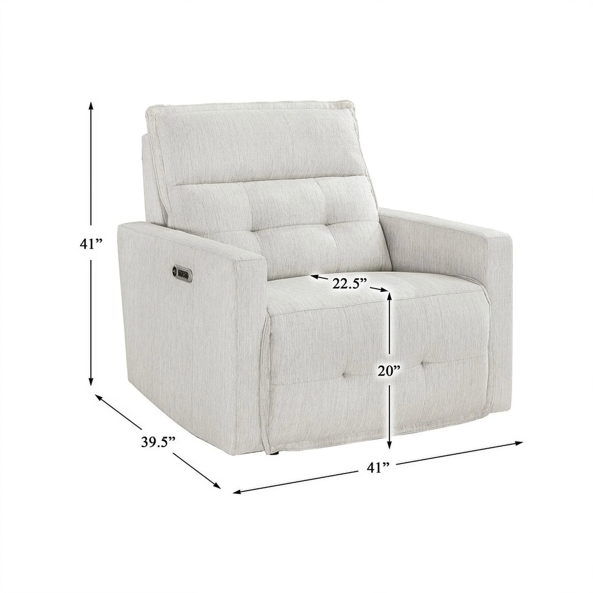 White Fabric Power Reclining Chair with Power Headrest U5441