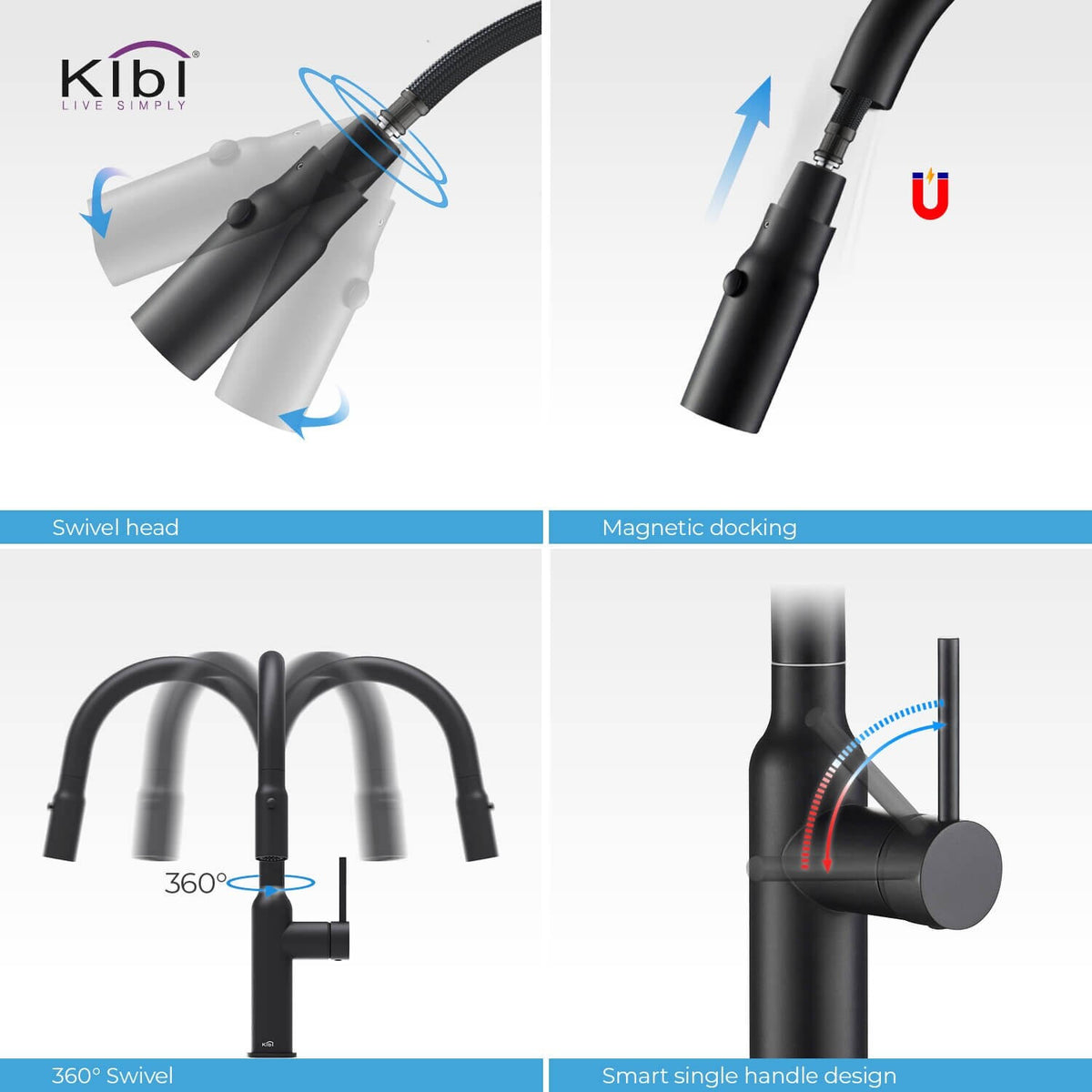 Black Single Level Kitchen Faucet with Sprayer Y741