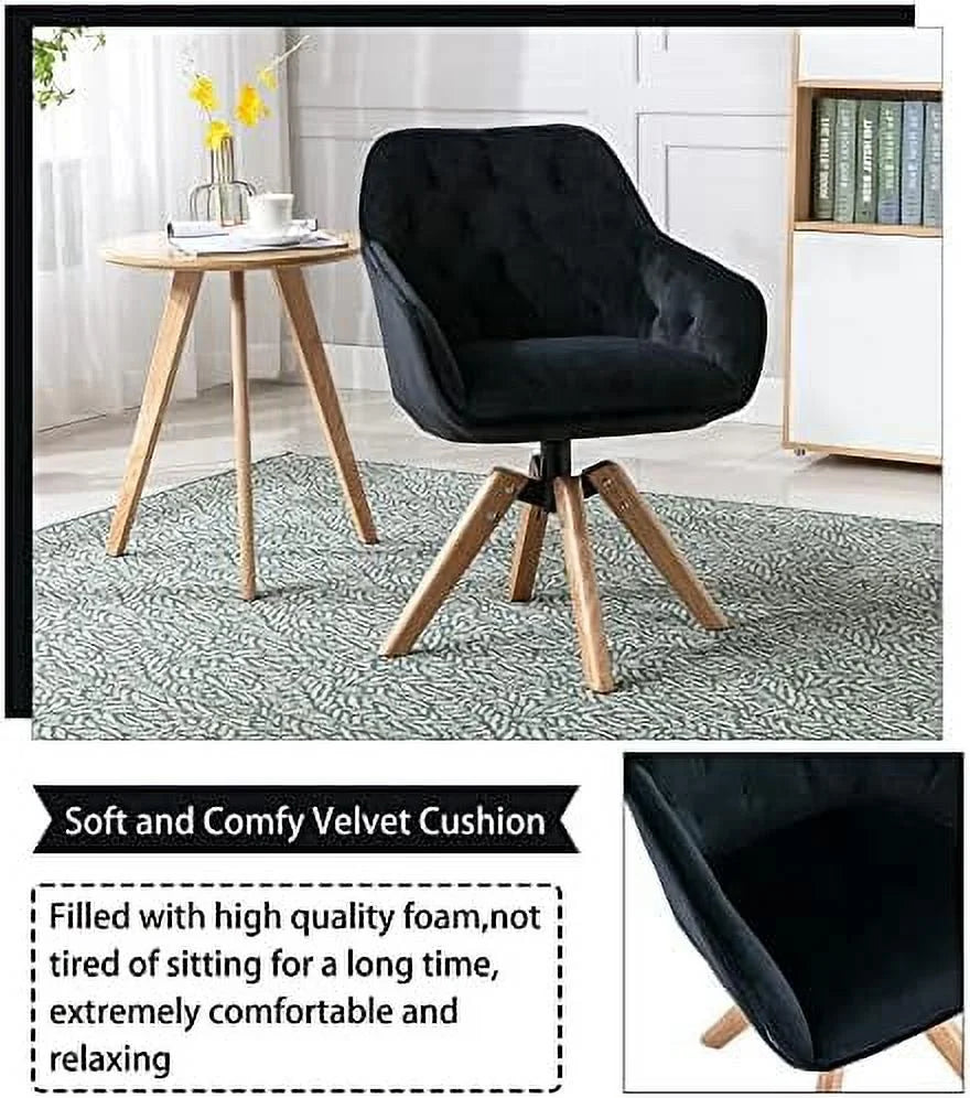 Velvet Swivel Barrel Accent Chair with Wood Legs K427306