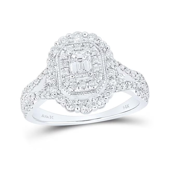 14K White Gold Emerald Diamond Halo Engagement Ring B679893