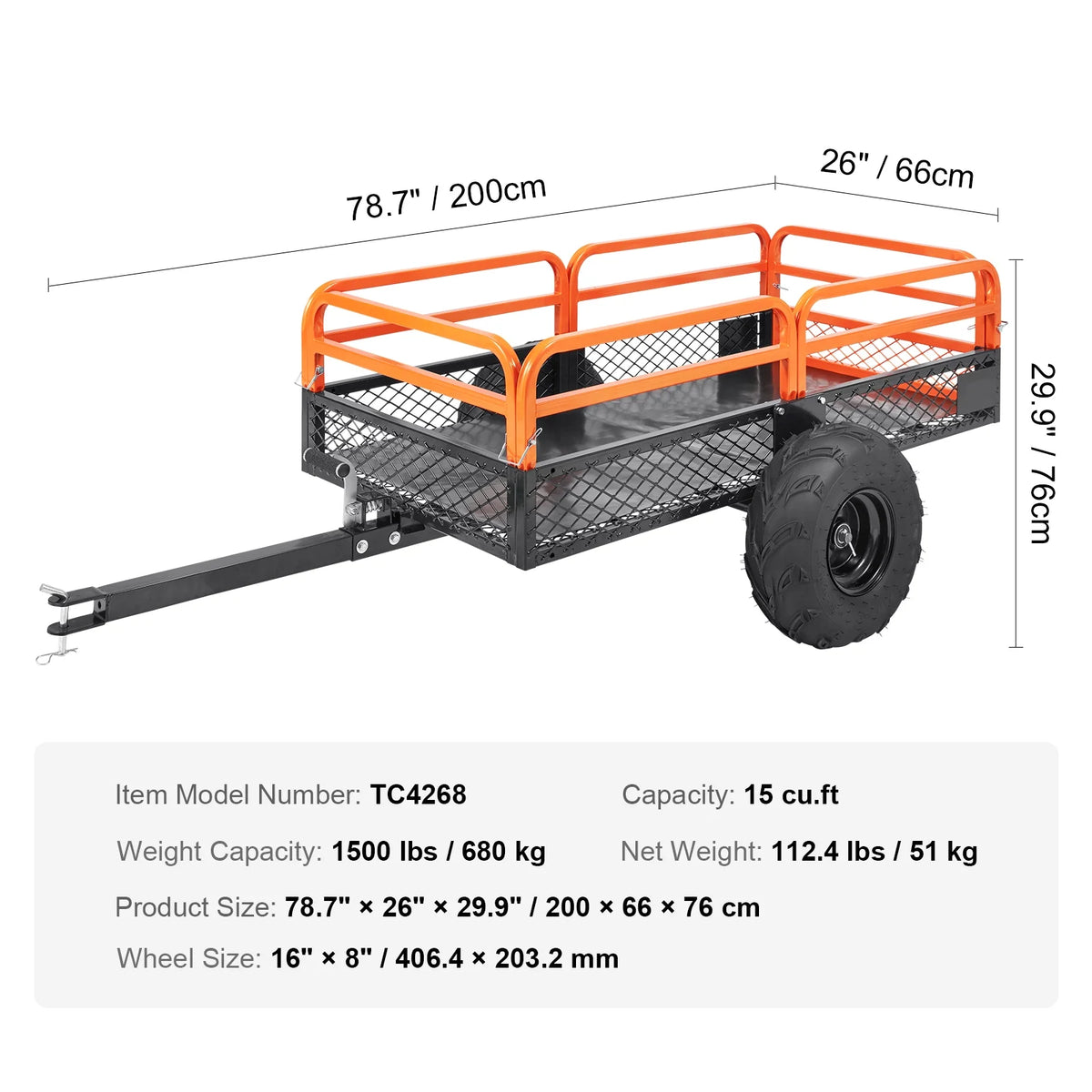 Steel Construction Tow Behind Dump Cart 1500 lbs E3220
