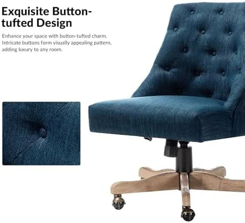 Blue Tufted Upholstered Home Office Chair with Wood Base B782