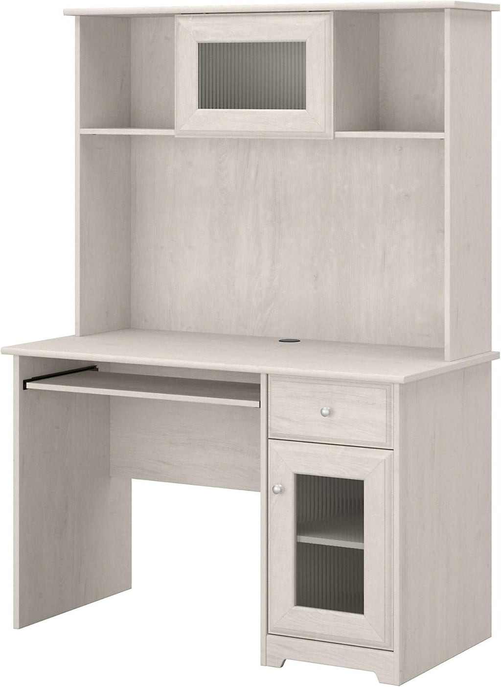 Small Computer Desk with Hutch and Keyboard Tray, 48W, Linen White Oak E76197