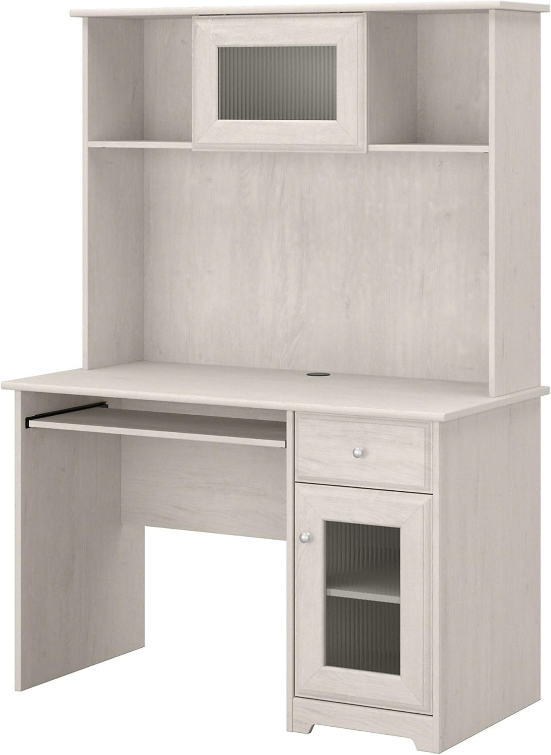 Small Computer Desk with Hutch and Keyboard Tray, 48W, Linen White Oak E76197