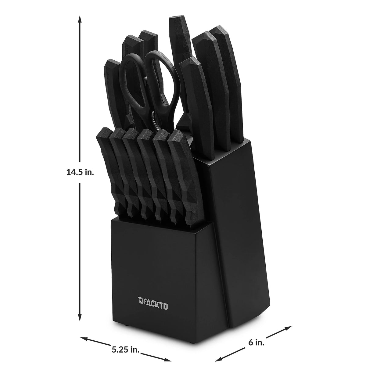 15 Piece Full Tang Black Kitchen Knife Block Set N73808