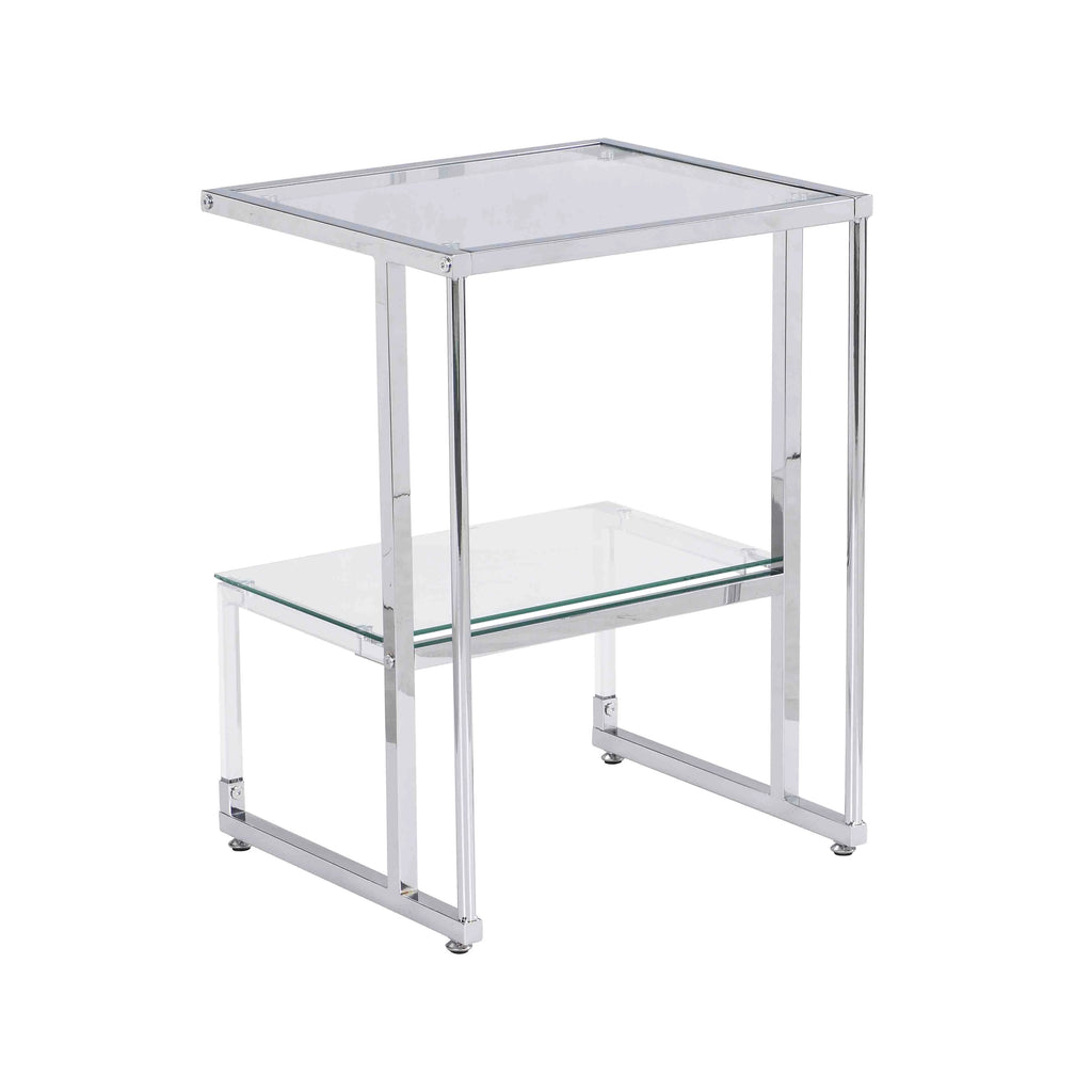 Chrome 2-Tier Acrylic Glass Top C Shape Side Table J1958