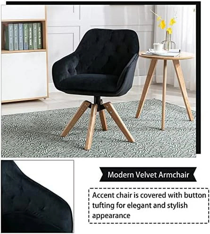 Velvet Swivel Barrel Accent Chair with Wood Legs K427306