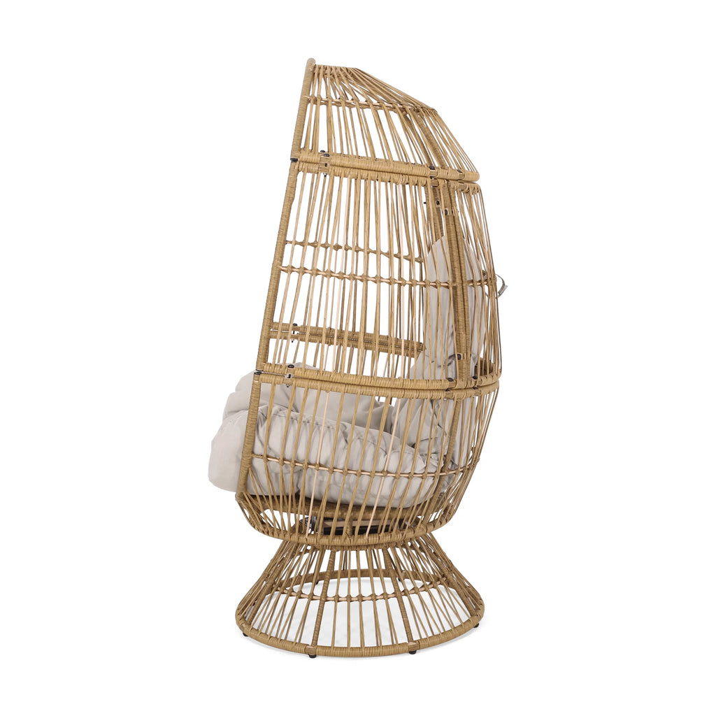 Light Brown Wicker Swivel Egg Chair with Cushion W16487