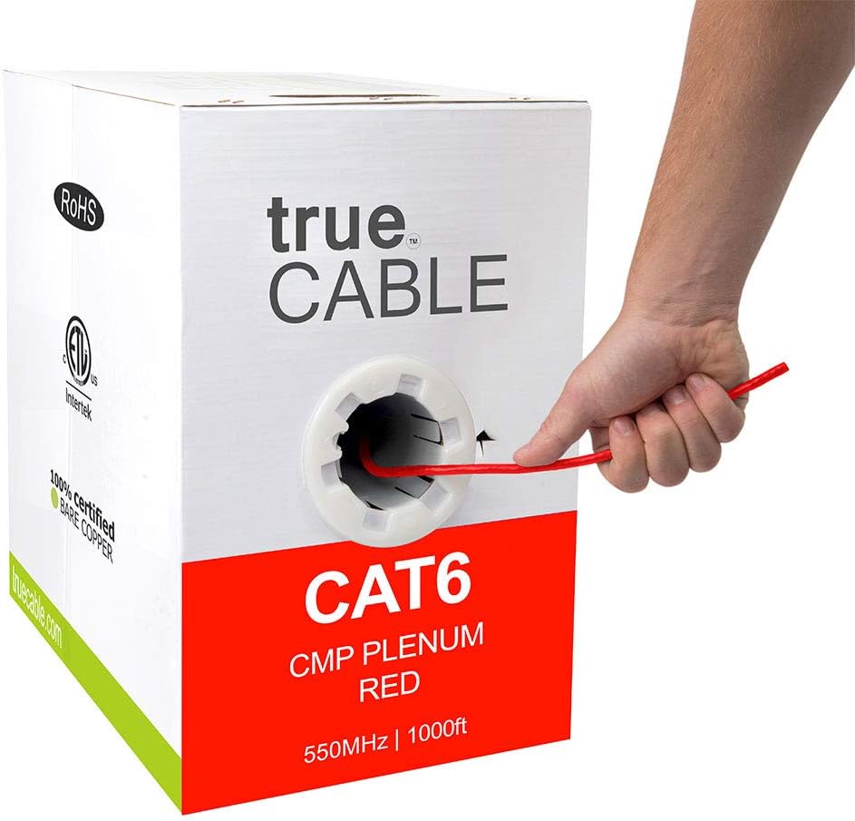 Cat6 Plenum 1000ft Black 23AWG 4 Pair Solid Bare Copper Bulk Ethernet Cable E634