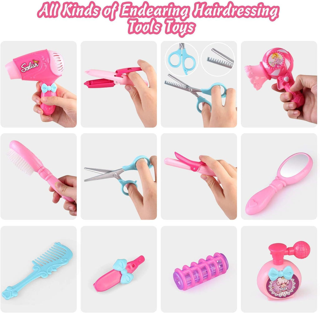 Kids Hair Salon Toy Set with Hair Dryer Hair Curler and Beauty Accessories R3643