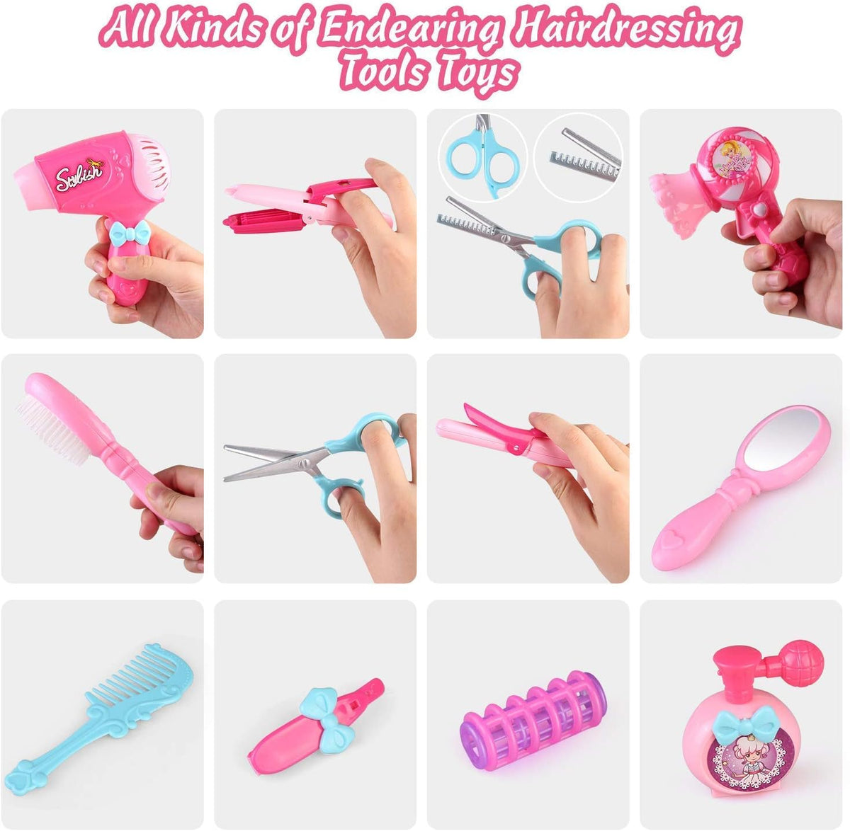 Kids Hair Salon Toy Set with Hair Dryer Hair Curler and Beauty Accessories R3643
