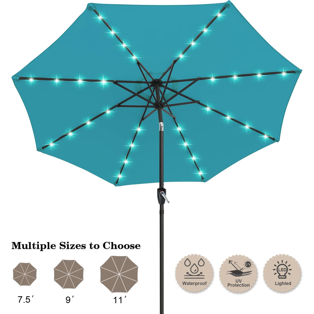 Turquoise Patio Solar Umbrella with Tilt and Crank S308786