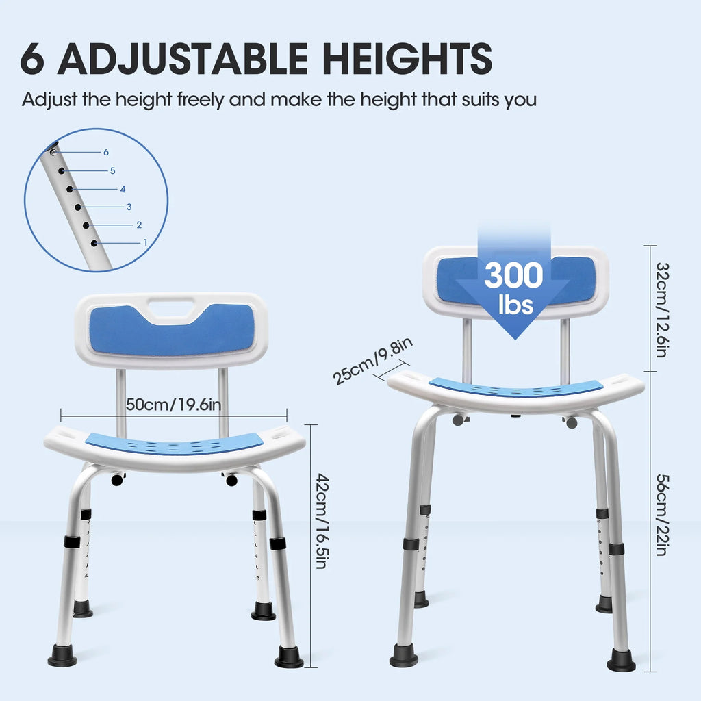 Bath and Shower Chair with Back and Padded Armrests, Height Adjustable U59334