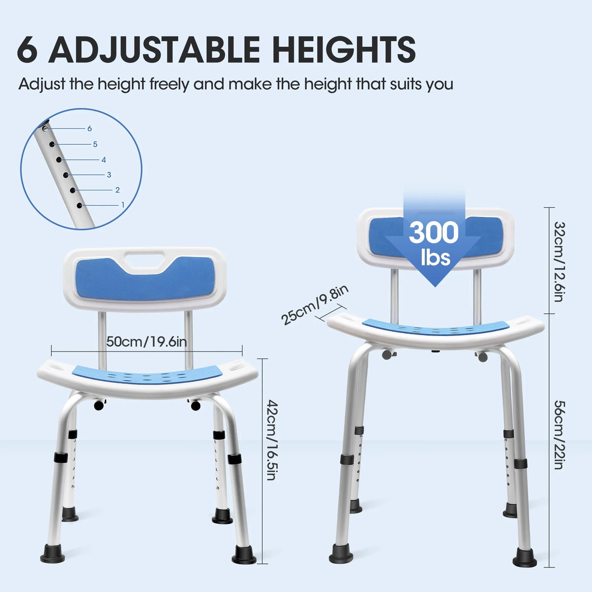 Bath and Shower Chair with Back and Padded Armrests, Height Adjustable U59334