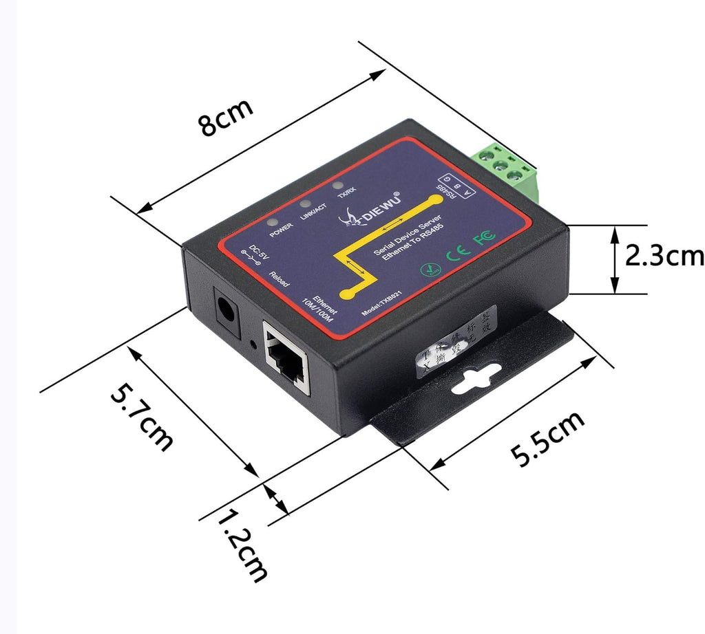 RS485 to Ethernet RJ45 TCP/IP Serial Device Server Converter, Pack of 2 G814
