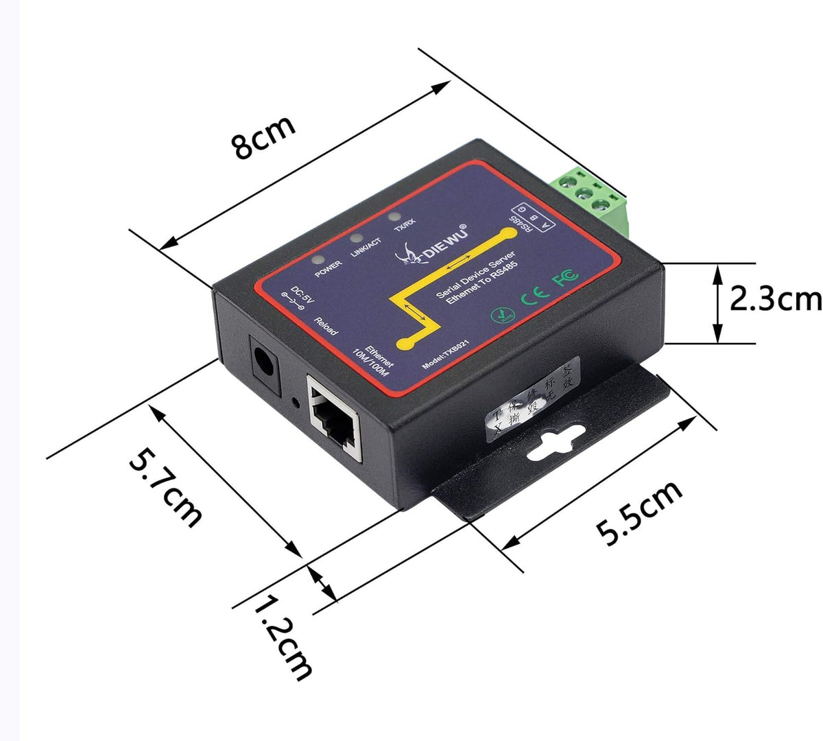 RS485 to Ethernet RJ45 TCP/IP Serial Device Server Converter, Pack of 2 G814