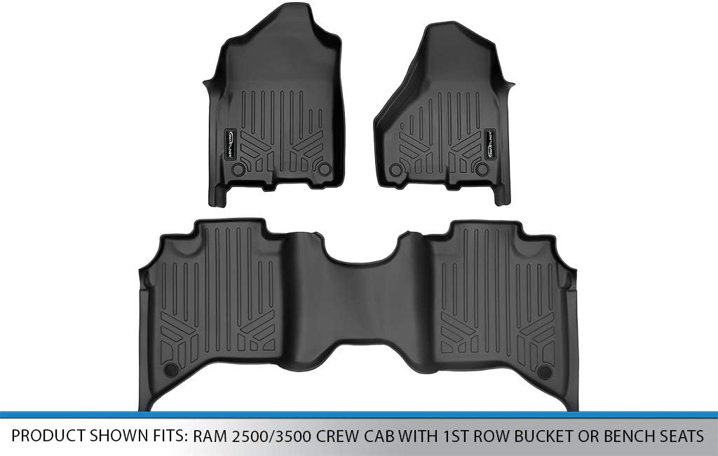 2 Row Black Floor Mats for 2019-2022 Ram 2500/3500 Crew Cab B348