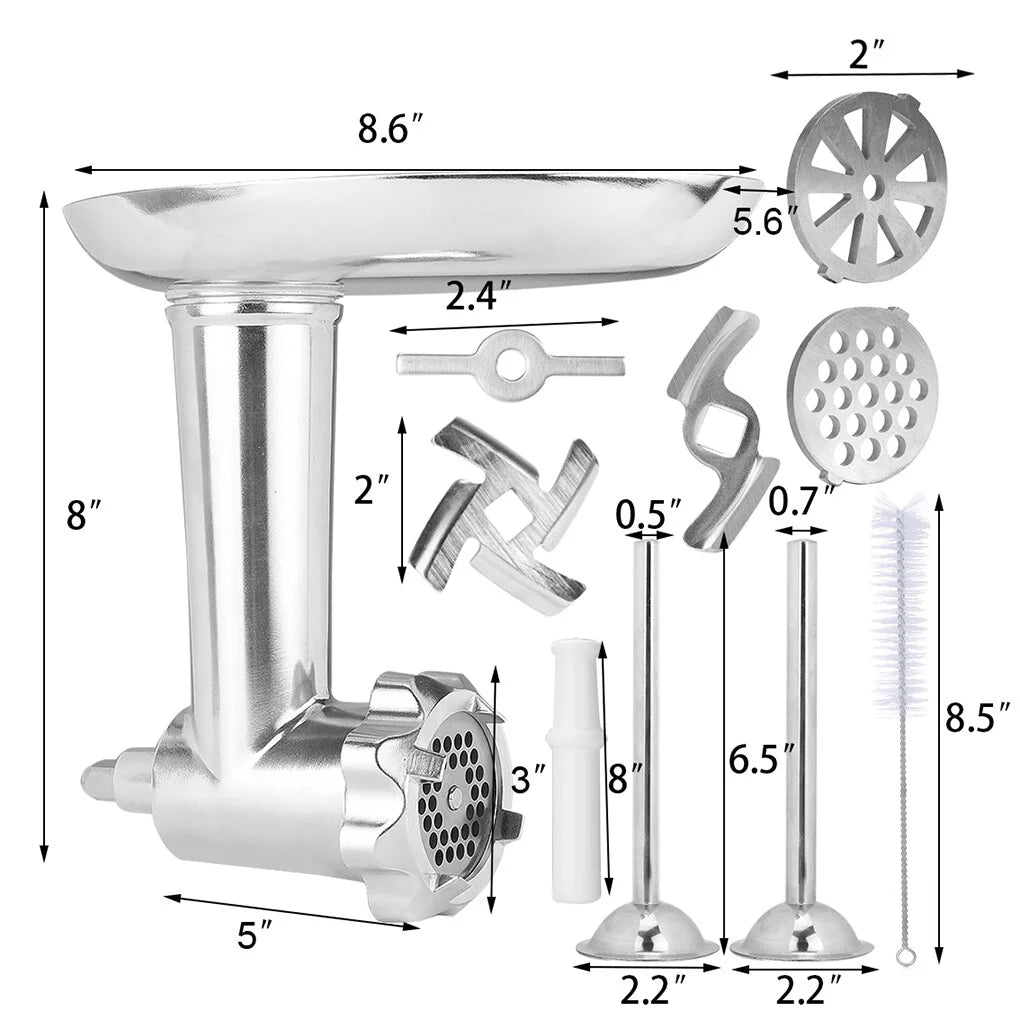 Metal Meat Grinder Attachment for KitchenAid Stand Mixers with Sausage Filler Tubers D832