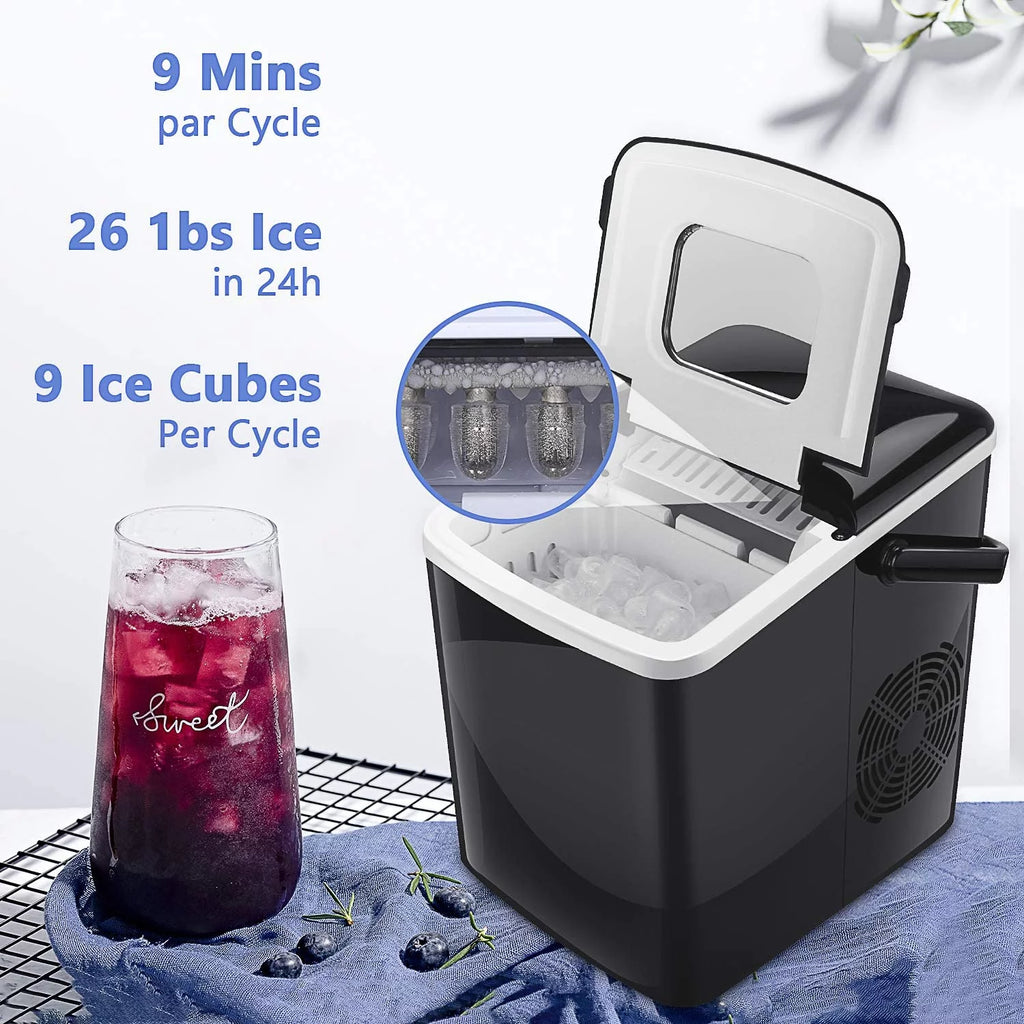 Portable Ice Maker 9 Cubes 26lbs 2 Ice Cube Sizes S700793