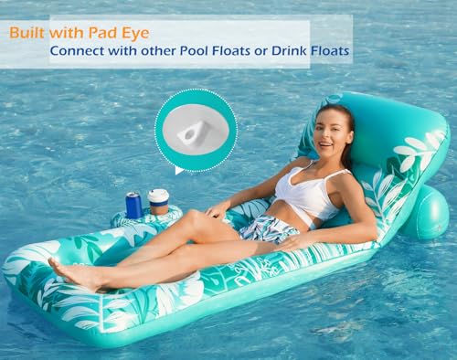 Inflatable Pool Float Lounger with Adjustable Backrest Cup Holders E428315