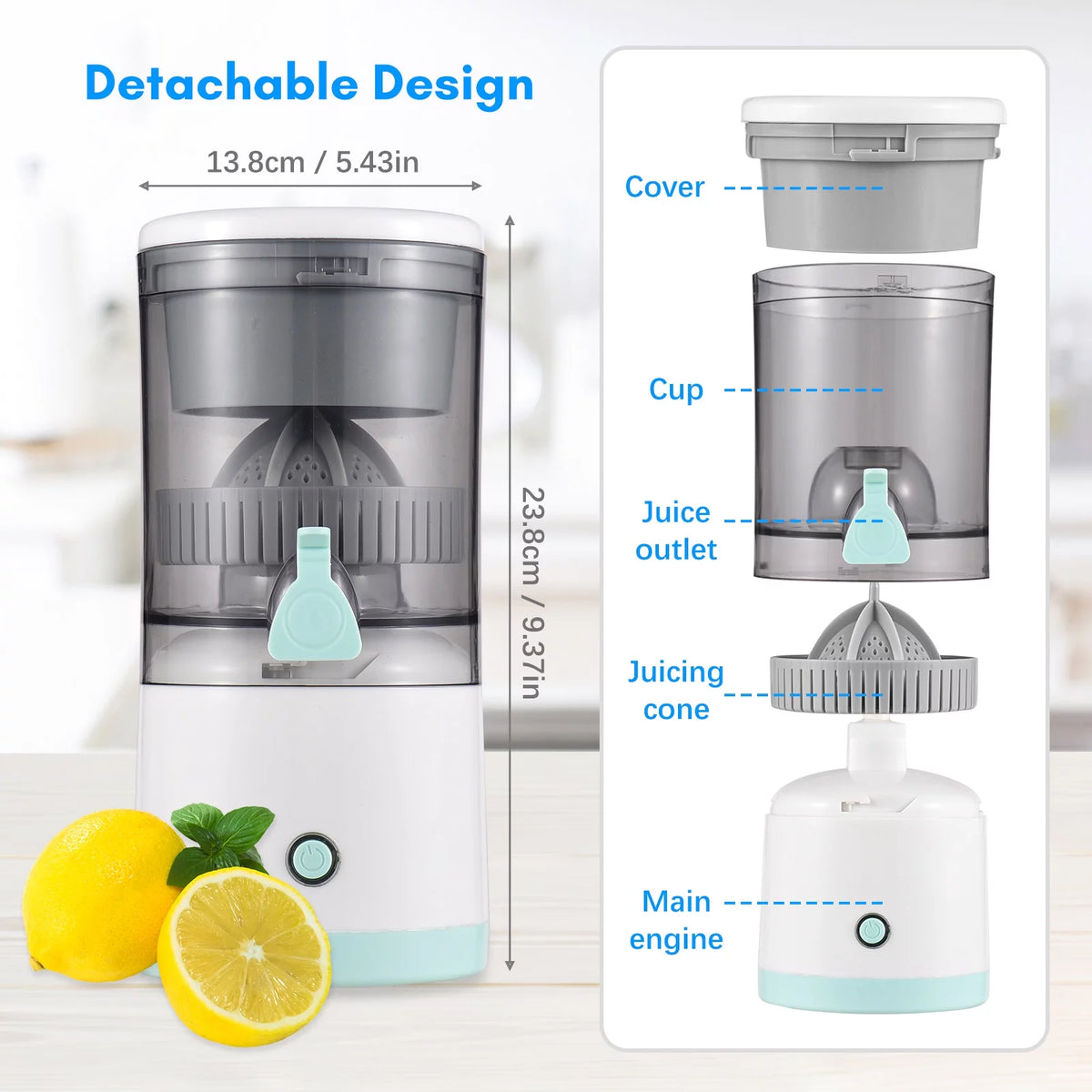 Electric Orange Juice Squeezer Portable Citrus Juicer USB Powered Detachable Washable Y83119
