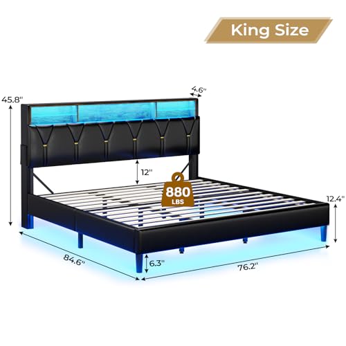 Creamy White Velvet Upholstered Full Size Bed Frame with Headboard Storage and LED Lights G2144