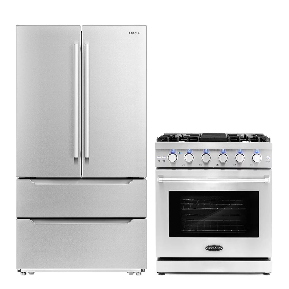 2 Piece Kitchen Appliance Packages with Gas Range & French Door Refrigerator E962