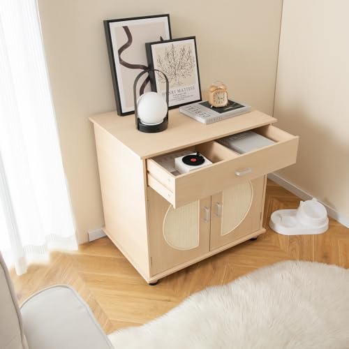 Natural Cat Litter Box Enclosure with Storage Shelf W91409