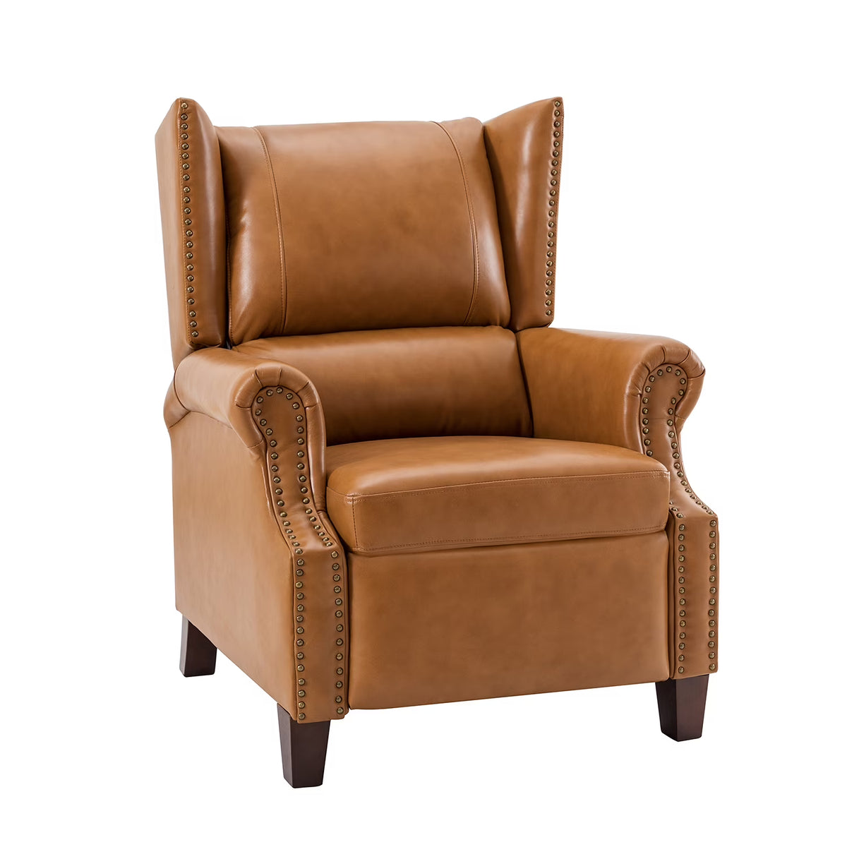 Genuine Leather Recliner with Nailhead Trims and Solid Wood Legs B864