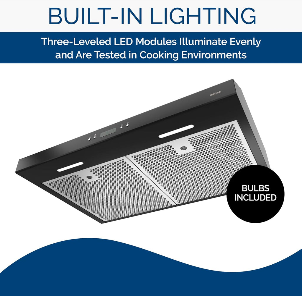 Black 30-Inch Under Cabinet Range Hood with Light Exhaust Fan, 400 CFM O59528