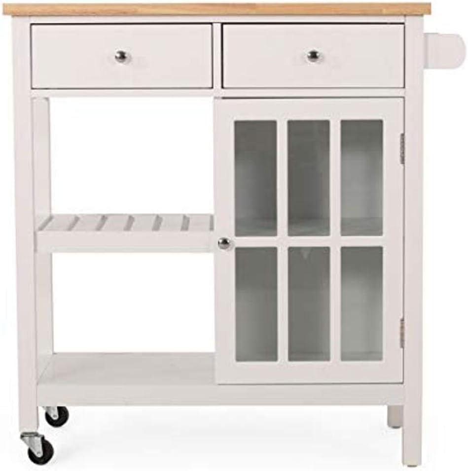 White and Natural Kitchen Cart with Wheels X86966
