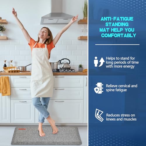 Anti Slip 7/8 inchs Anti Fatigue Kitchen Floor Mat, Waterproof Kitchen Runner (Light Gray, 17.3" x 39") P591590