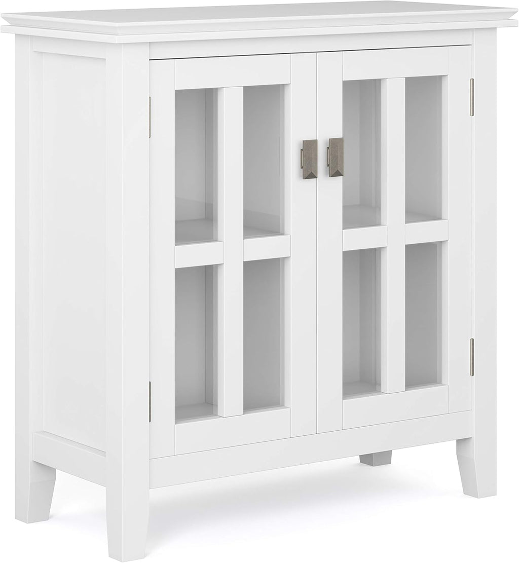 White 30 inch Low Storage Cabinet with 2 Glass Doors Y671