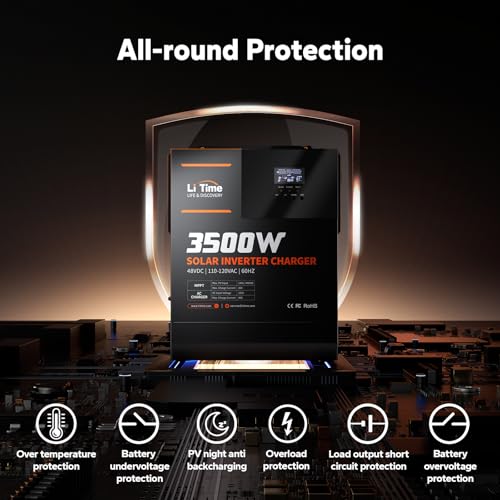 3500W Pure Sine Wave Solar Inverter Charger, 48V DC to 120V AC, Built in 80A MPPT Charge Controller E80331