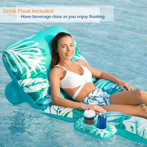 Inflatable Pool Float Lounger with Adjustable Backrest Cup Holders E428315