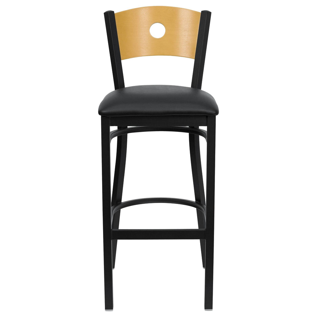 Black and Natural Brown Circle Back Restaurant Barstool J7070