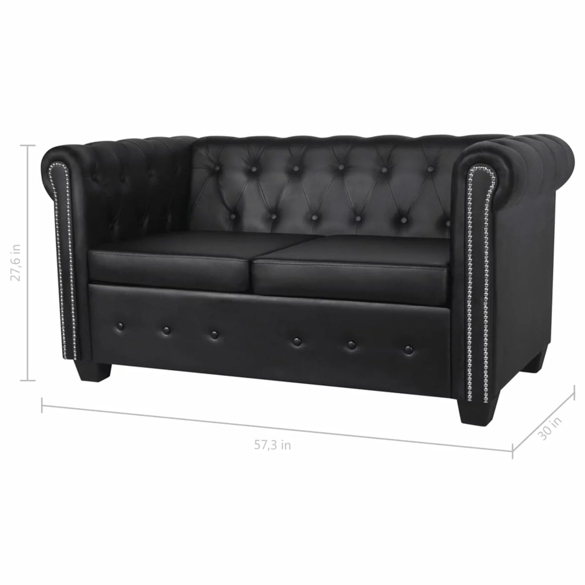 Black 2-Seater Artificial Leather Sofa T3584
