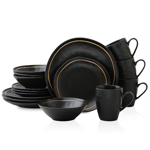 Black Porcelain Dinnerware Set, 16-Piece, Service For 4 D47531