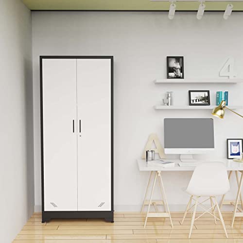 72" Tall Locking Steel Storage Cabinet with Adjustable Shelves (Black White) Q519064