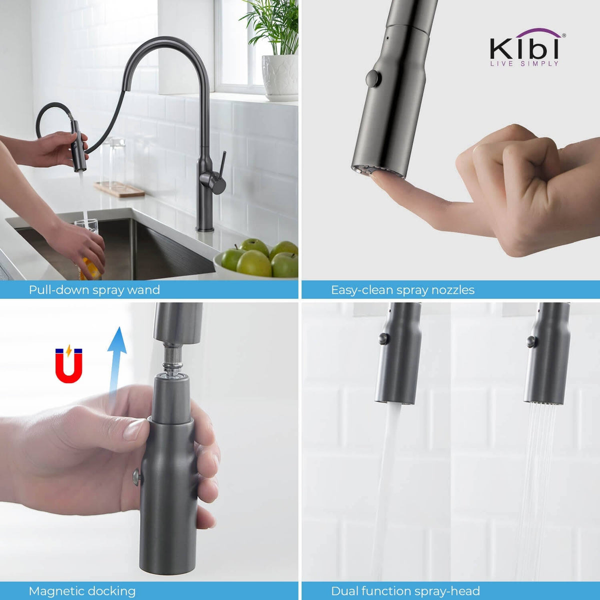 Black Single Level Kitchen Faucet with Sprayer Y741