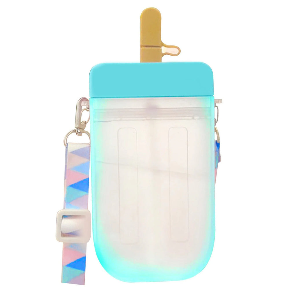 Translucent Water Bottle with Straw and Shoulder Strap G15743