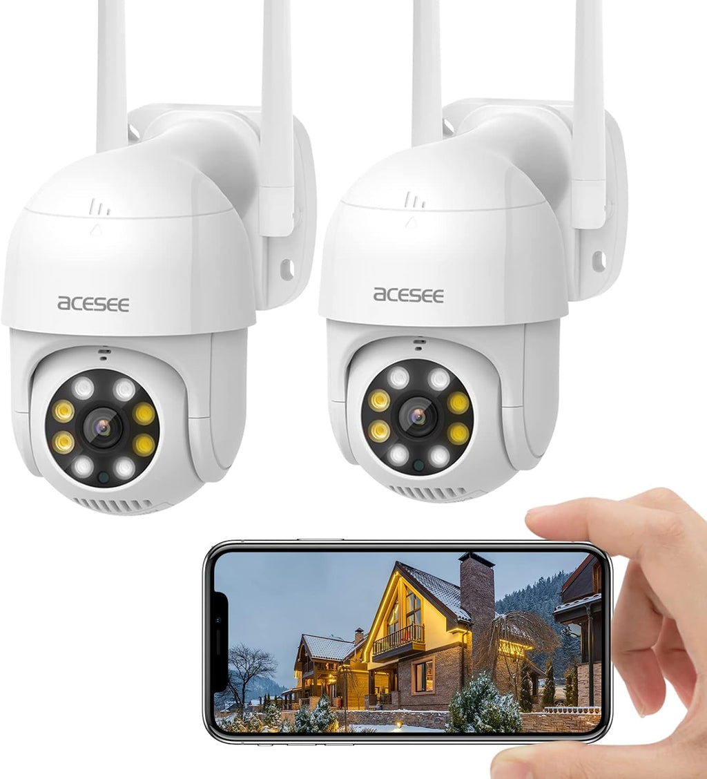 360° View 1080P WiFi Pan/Tilt Night Vision 2-Way Audio Motion Detection IP65 Weatherproof Security Camera (White×2) Q632