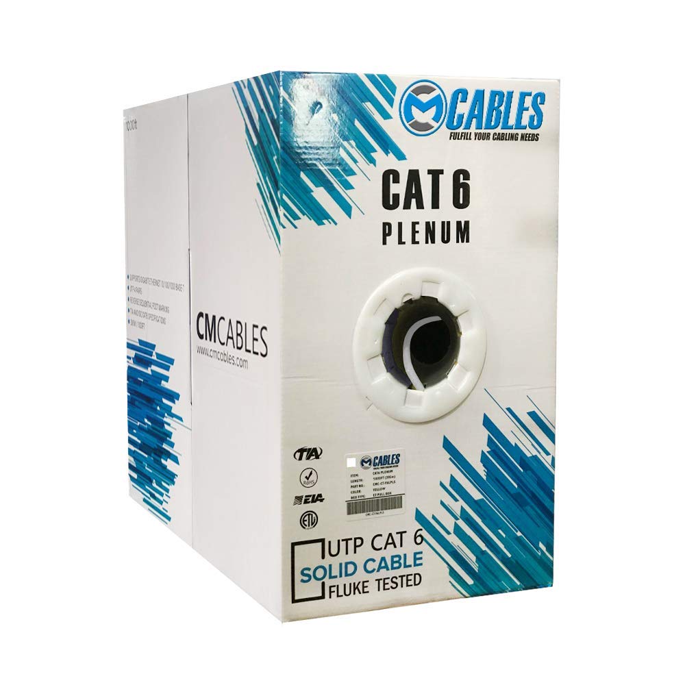 Cat6 1000ft CMP Plenum Rated 550 Mhz 23 AWG Bulk Ethernet Cable White Y314