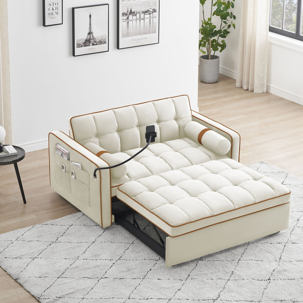 White 3 in 1 Sofa Bed Loveseat Sleeper with Two Pillows T70112